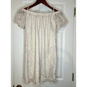 Lilly Pulitzer Lace Off Shoulder Dress Womens XS Ivory White Shift Bridal Shower